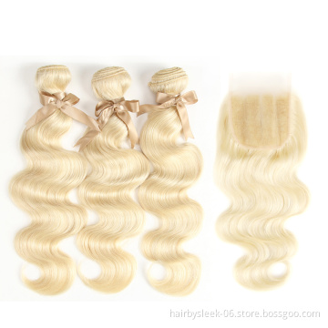 Rebecca wholesale 10A 613 Blonde Bundles Brazilian Body Wave Remy virgin Human Hair machine double weft human hair extension